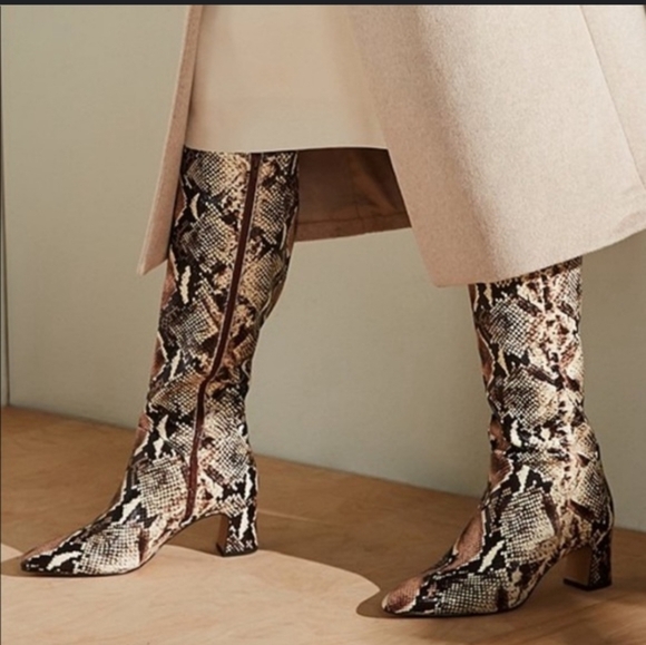 NEW Alex Marie Pamilla Python Snakeskin Leather Heeled Boots Reptile Spring - Picture 2 of 12